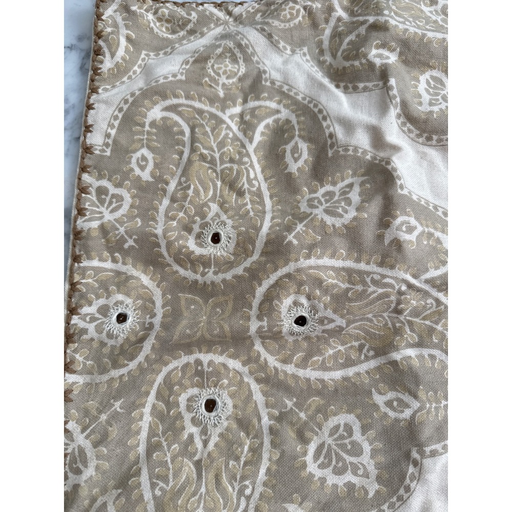 Pottery Barn Scarlett Paisley Pillow Cover 24x24 Tan Cream Eyelet Button Sham